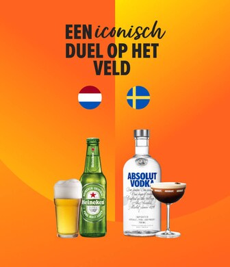 Een iconisch duel op het veld. Nederland (heineken) tegen zweden (absolut wodka)